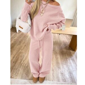 Cozy Solid Round Neck Long Sleeve Sweatshirt Pants Set